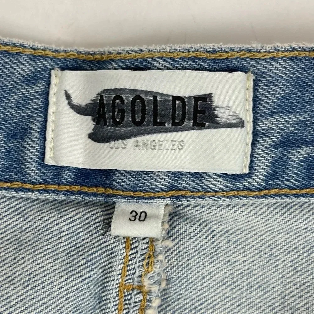 Agolde Parker Angled Denim Jean Skirt Womens 30 Blue Distressed Frayed Edge